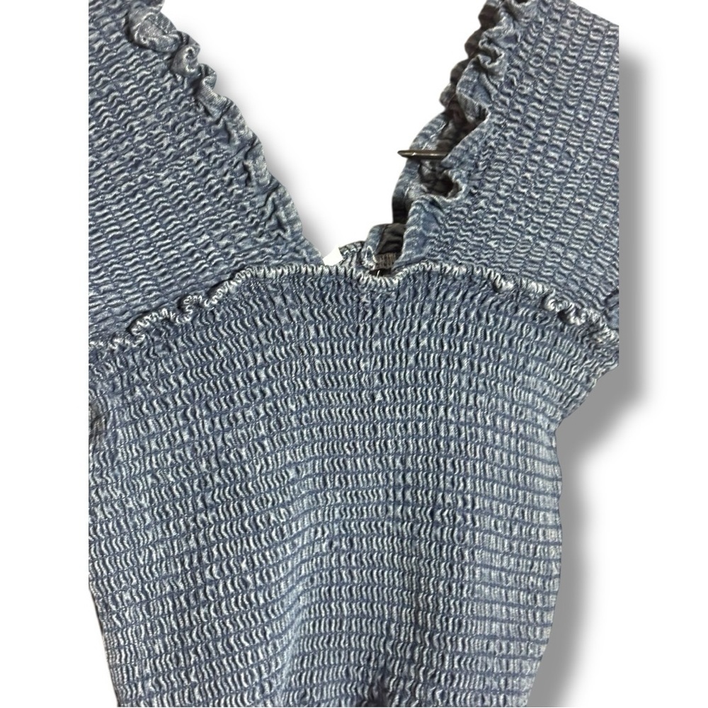 Unbranded Funky Denim Blue Smocked Women's Sleeveless Cropped Rouched Top - Picture 15 of 16